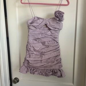 Loveshackfancy WITH FLAWS Jessilyn Ruched
Cotton Rosette Ruffles Lavender Mini